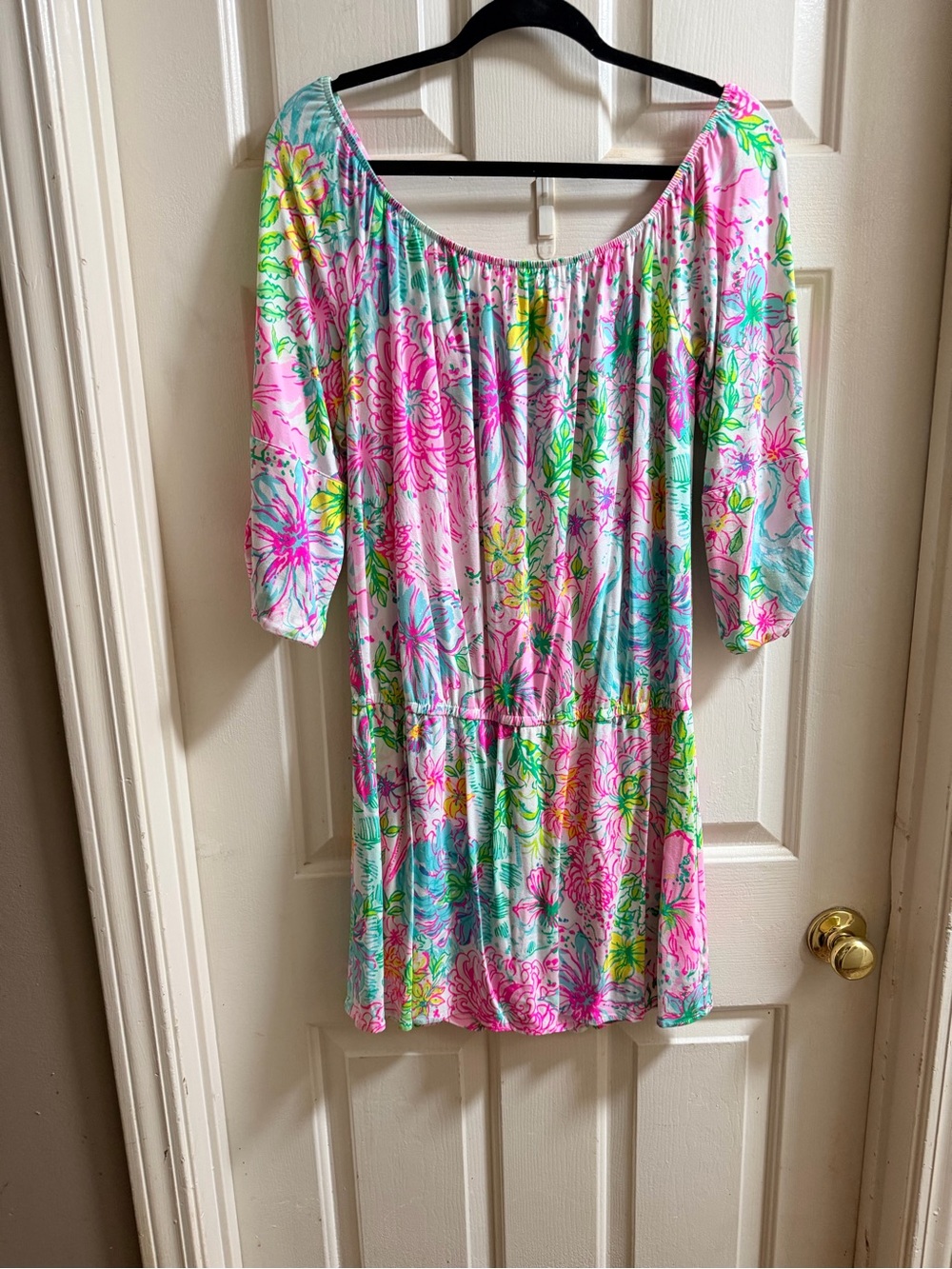 Lilly Pulitzer Bright Floral Off-Shoulder Dress/skort in Pink, Yellow & Green